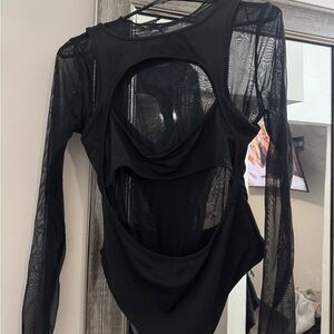 Black Sheer Long Sleeve Women's Top